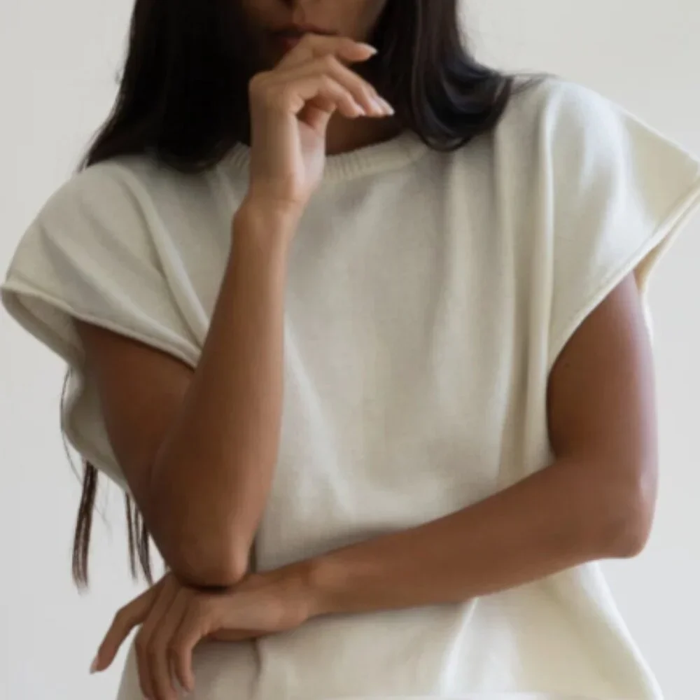 Women's White Crew Neck Sweater - Picture 5 of 5